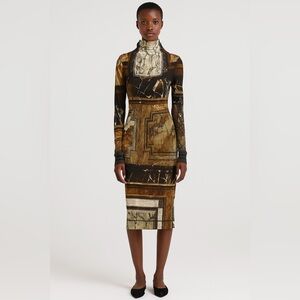 Jean Paul Gaultier Maille Femme Fuzzi Vintage Mesh Dress Brown Marble Medium 90s